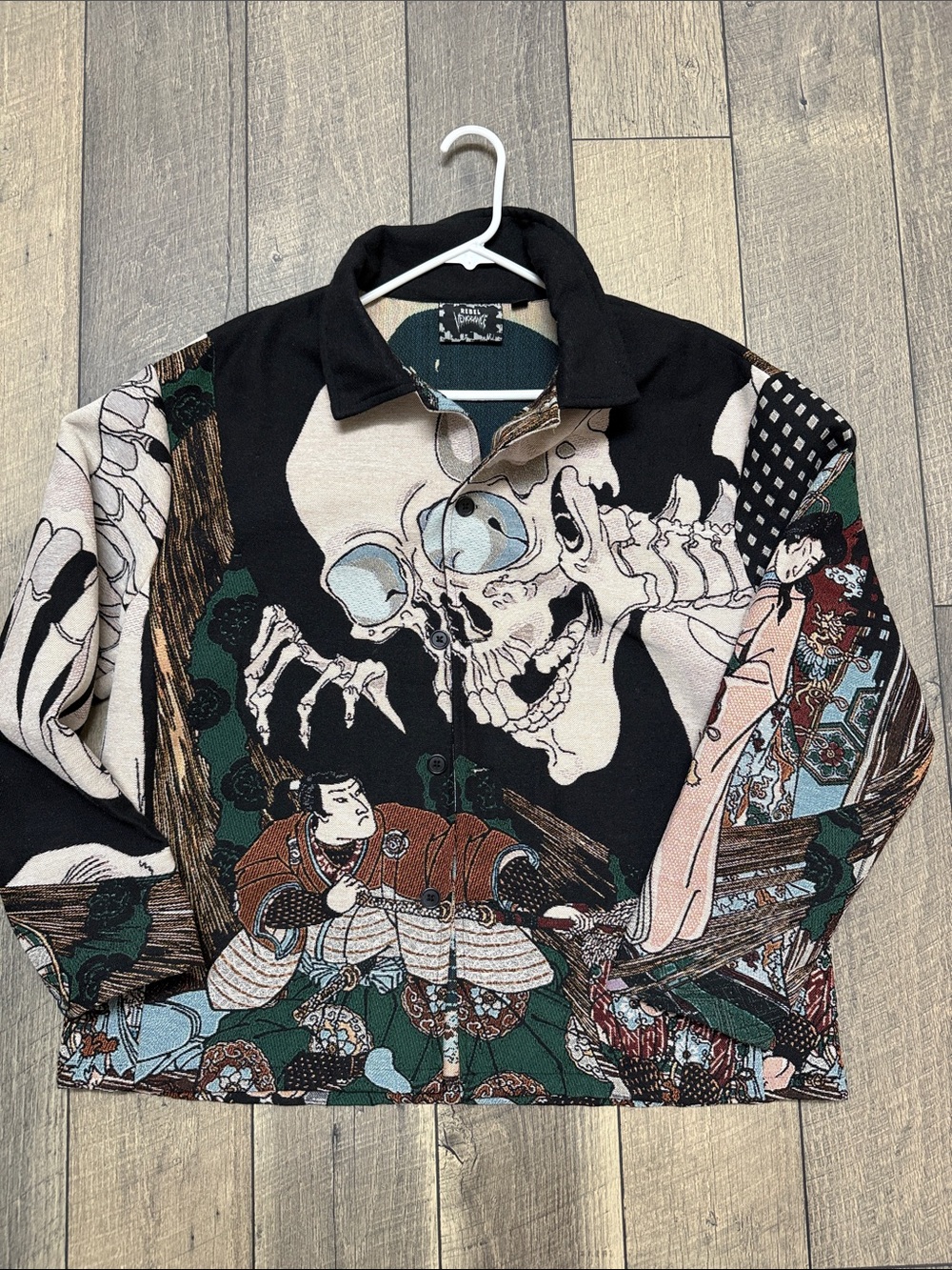 Rebel Vengeance Aop Tapestry Japanese Samurai Skull Jacket Size M